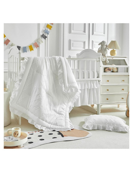 Conjunto de Ropa de Cuna AIKASY 4 Piezas Blanco Acolchado Conjunto de Ropa de Cuna AIKASY 4 Piezas Blanco Acolchado