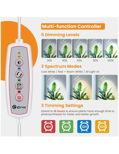 Luz de Crecimiento para Plantas Kullsinss 2 Cabezas Espectro Completo