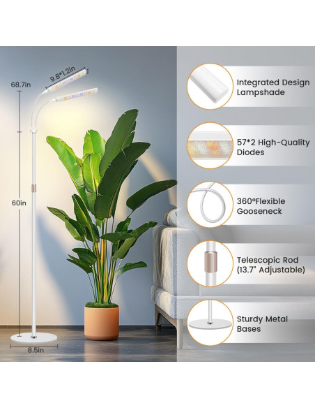 Luz de Crecimiento para Plantas Kullsinss 2 Cabezas Espectro Completo Luz de Crecimiento para Plantas Kullsinss 2 Cabezas Espectro Completo