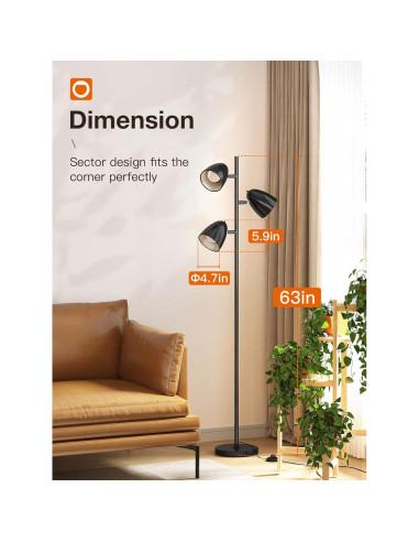 Lámpara de pie Addlon LED 3 luces ajustables 9W Negro