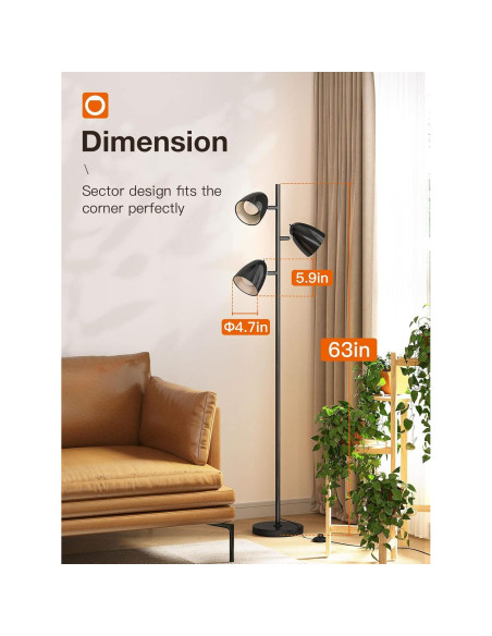 Lámpara de pie Addlon LED 3 luces ajustables 9W Negro Lámpara de pie Addlon LED 3 luces ajustables 9W Negro