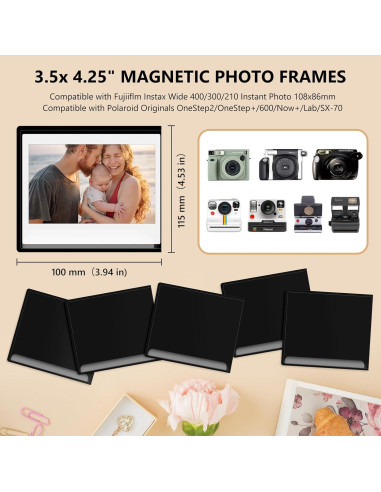 Paquete de 5 Marcos de Fotos Magnéticos HIYQIN para Instax Wide