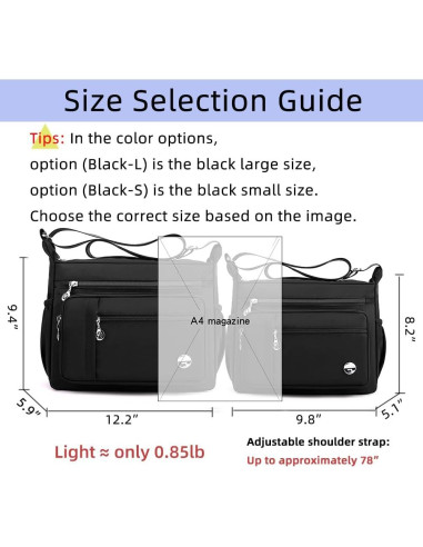 Bolso de Hombro MINTEGRA Negro Grande con Múltiples Bolsillos