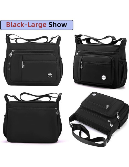 Bolso de Hombro MINTEGRA Negro Grande con Múltiples Bolsillos Bolso de Hombro MINTEGRA Negro Grande con Múltiples Bolsillos