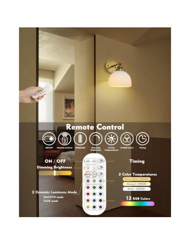 Aplique de Pared Vintage HEQIQEH Recargable con Control Remoto