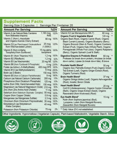 Multivitaminas para Hombres 50+ ZHPHK - 120 Cápsulas Orgánicas