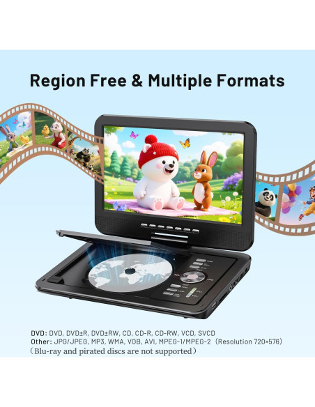 Reproductor DVD portátil POFOTO 10.5" HD con batería 6h Reproductor DVD portátil POFOTO 10.5" HD con batería 6h