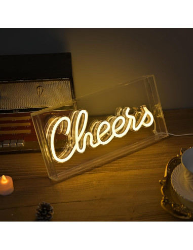 Cartel Neón Cheers LED Hawisphy 51x23 cm Blanco Cálido