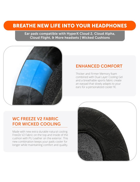 Almohadillas de Gel Enfriamiento WC Freeze V2 para HyperX Cloud Almohadillas de Gel Enfriamiento WC Freeze V2 para HyperX Cloud