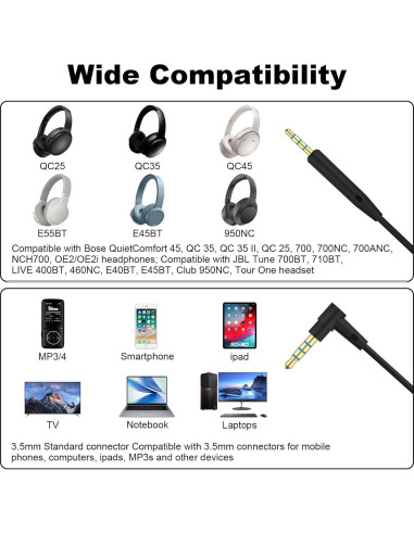 Cable de Audio de Reemplazo Xivip 1.52m 2.5mm a 3.5mm Negro