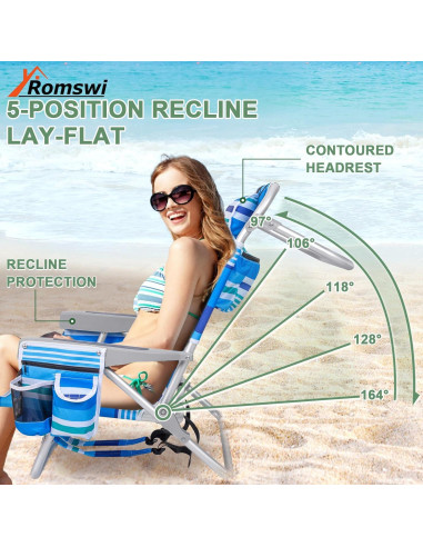 2 Sillas de Playa Plegables Romswi 5 Posiciones Rayas Azules