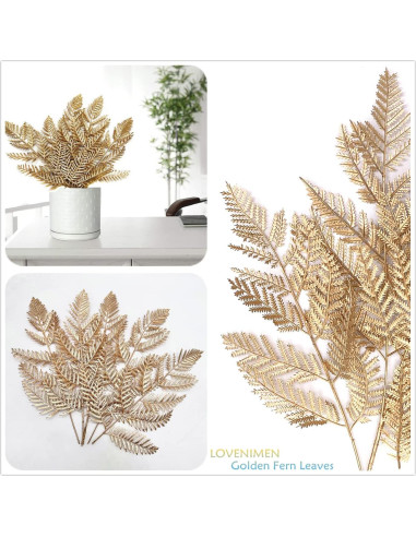 Hojas de Helecho Dorado Artificial LoveniMen - 5 Pcs 36 cm