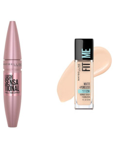 Paquete de Maquillaje Maybelline: Máscara Lash Sensational y Base Fit Me