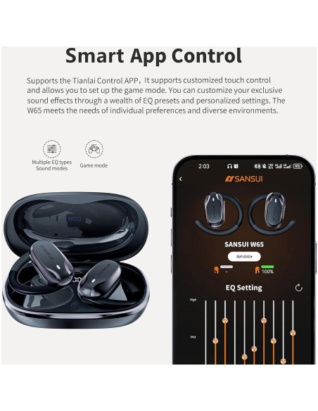 Auriculares inalámbricos SANSUI W65 Bluetooth 5.4 IPX4 30H Auriculares inalámbricos SANSUI W65 Bluetooth 5.4 IPX4 30H
