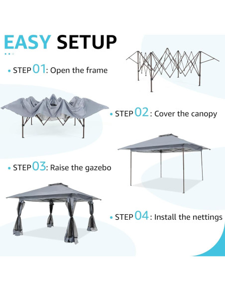 Gazebo Portátil COBANA 3.96x3.96m con Mosquitero Gris Claro Gazebo Portátil COBANA 3.96x3.96m con Mosquitero Gris Claro