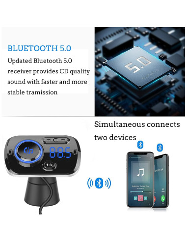 Transmisor FM Bluetooth 5.0 Arestech con Carga Rápida QC 3.0