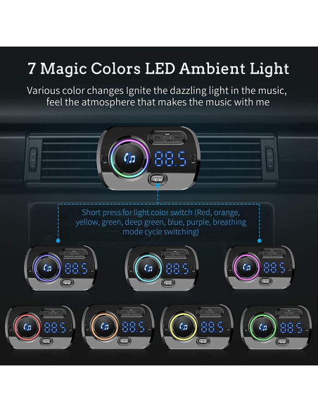 Transmisor FM Bluetooth 5.0 Arestech con Carga Rápida QC 3.0 Transmisor FM Bluetooth 5.0 Arestech con Carga Rápida QC 3.0
