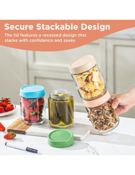 Tarros de Vidrio DRKIO 16 Oz - 6 Piezas con Tapas Herméticas Tarros de Vidrio DRKIO 16 Oz - 6 Piezas con Tapas Herméticas