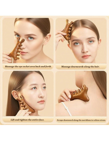Herramienta de Masaje Gua Sha Sernia de Sándalo Natural 4-en-1