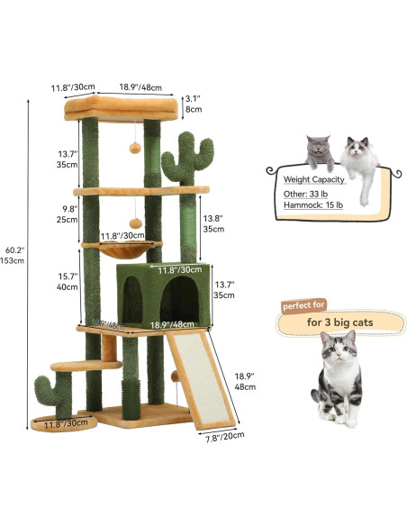 Torre de Gato YITAHOME Cactus 152 cm con Cepillo y Rascador Torre de Gato YITAHOME Cactus 152 cm con Cepillo y Rascador
