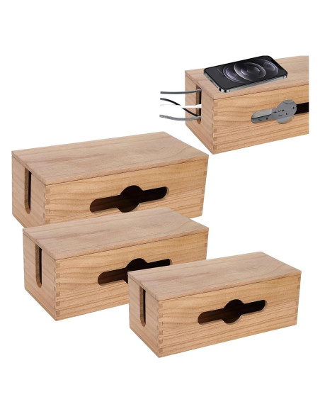 Juego de 3 cajas de gestión de cables de madera WHXGG S/M/L Juego de 3 cajas de gestión de cables de madera WHXGG S/M/L