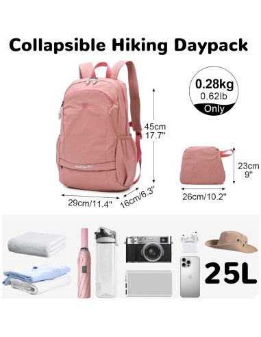 Mochila de senderismo 25L Outplea rosa impermeable para mujeres