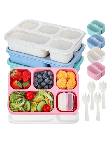 Contenedores de Snack Box Lunbxx, 4 Pack 1300ml, 5 Compartimentos