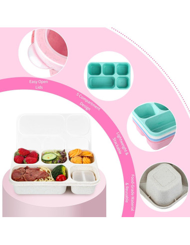 Contenedores de Snack Box Lunbxx, 4 Pack 1300ml, 5 Compartimentos