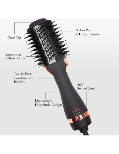 Cepillo Secador de Cabello Nothers 3 Niveles Calor Iónico Negro