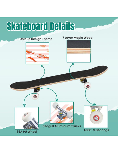 Skateboard UHMLTCRBOD 31" x 8" 7 Capas Arce Doble Kick Skateboard UHMLTCRBOD 31" x 8" 7 Capas Arce Doble Kick