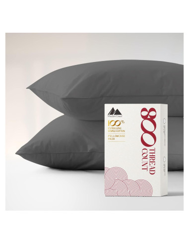 Juego de 2 Fundas de Almohada Mayfair Linen 100% Algodón Egipcio 800 Hilos Tamaño Queen - Gris Oscuro