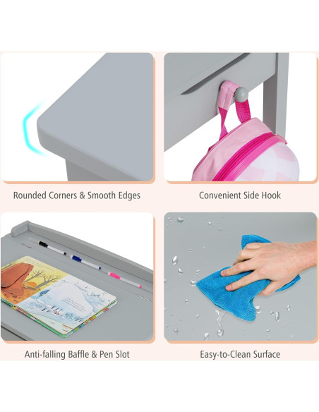 Conjunto de Mesa y Sillas para Niños Costzon - Madera Gris