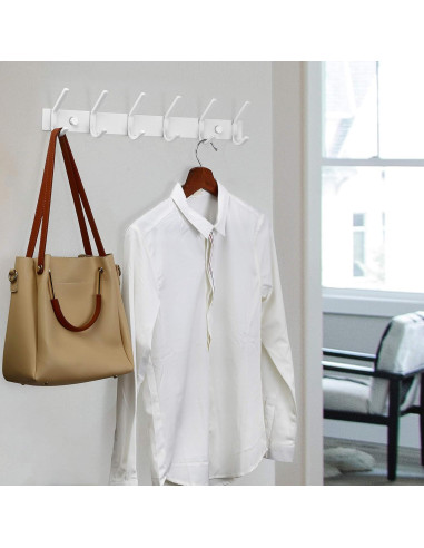Perchero de pared WEBI blanco con 6 ganchos resistentes