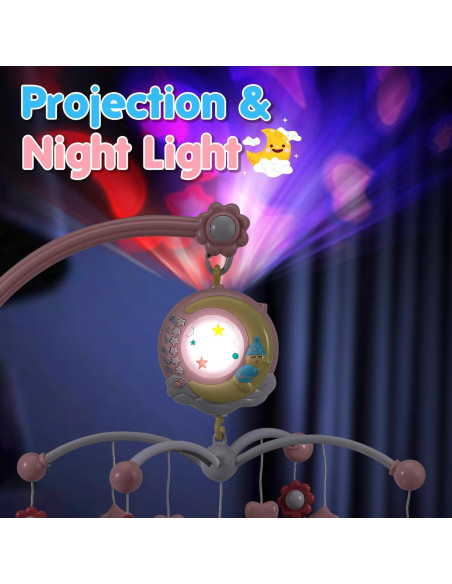 Móvil Musical para Cuna BOBCIN Rosa con Proyector y Luz Móvil Musical para Cuna BOBCIN Rosa con Proyector y Luz