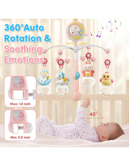 Móvil Musical para Cuna BOBCIN Rosa con Proyector y Luz Móvil Musical para Cuna BOBCIN Rosa con Proyector y Luz