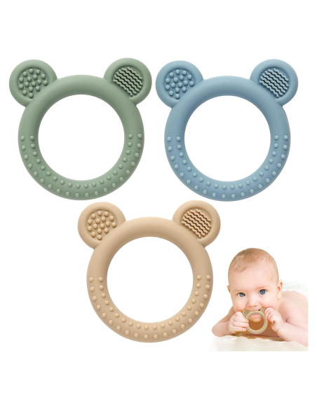 Paquete de 3 Mordedores para Bebés de Silicona Libre de BPA Paquete de 3 Mordedores para Bebés de Silicona Libre de BPA