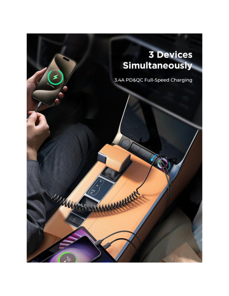 Cargador de coche FLYLEAD 3.4A USB dual con cable Type C 1.52m Cargador de coche FLYLEAD 3.4A USB dual con cable Type C 1.52m