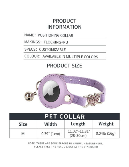 Collar GPS para Gato ANNUOZE con Air Tag - Cuero Negro 28-30 cm Collar GPS para Gato ANNUOZE con Air Tag - Cuero Negro 28-30 cm
