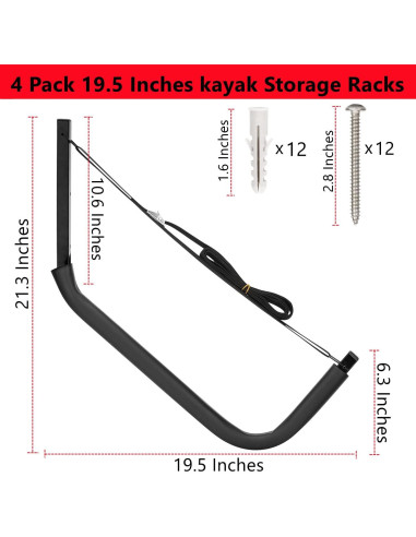 Estantes para Kayak Heavdace, Paquete de 4 Ganchos 49.53 cm