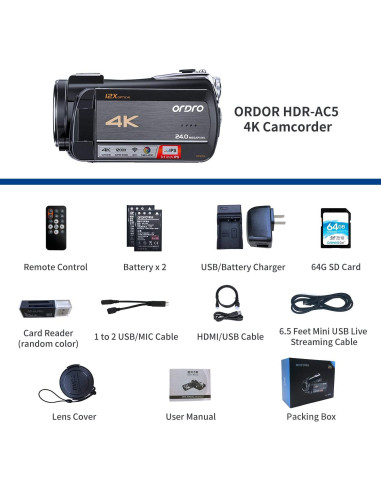 Cámara de Video ORDRO AC5 4K UHD con Zoom Óptico 12X