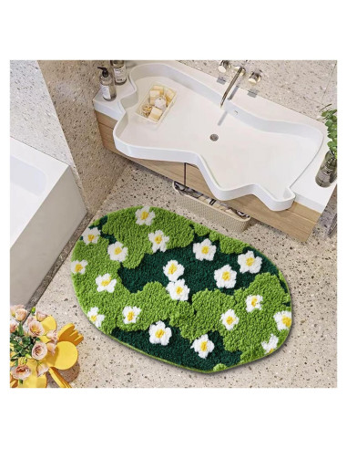 Alfombra de Baño Ouyattle Verde Floral 40x61cm Antideslizante