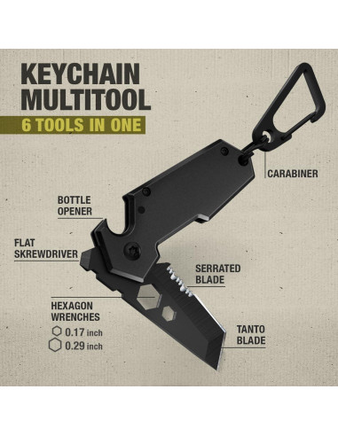 Mini Cuchillo de Llavero Grand Way - 3.35" 6 en 1 Multiherramienta