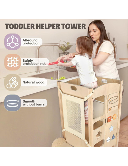 Torre Plegable Joyreal para Niños con 2 Escalones y Actividades Torre Plegable Joyreal para Niños con 2 Escalones y Actividades