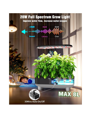 Sistema Hidropónico Growell 16 Cápsulas 28W LED 8L Negro