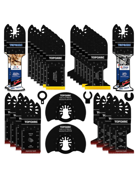 Kit 28 Hojas de Sierra Oscilante TOPOARC para Madera y Metal Kit 28 Hojas de Sierra Oscilante TOPOARC para Madera y Metal