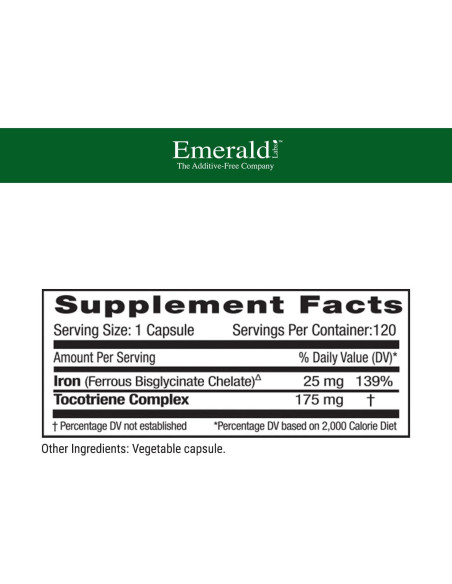 Suplemento de Hierro Suave Emerald Labs 25mg - 120 Cápsulas Suplemento de Hierro Suave Emerald Labs 25mg - 120 Cápsulas