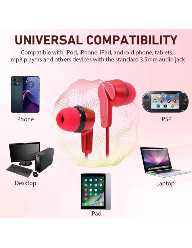 Auriculares UrbanX R2 Intrauditivos con Micrófono 1.2m Rojo