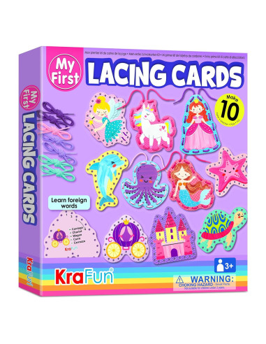 KRAFUN Kit de Tarjetas de Enhebrado para Niños - 10 Proyectos