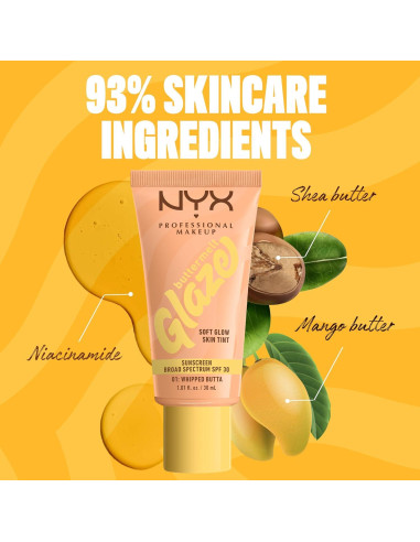 Tinte de Piel Brillante NYX Buttermelt Glaze SPF 30 30 ml