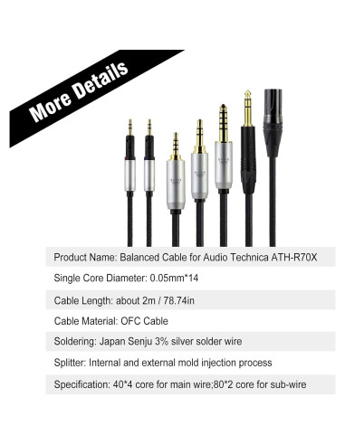 Cable de Reemplazo okcsc para Auriculares Audio-Technica ATH-R70X 2.5mm
